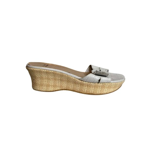 Stuart Weitzman Women's Raffia Wedge Sandals Size 9.5M Beachy Resort Boho Croc - Picture 1 of 8